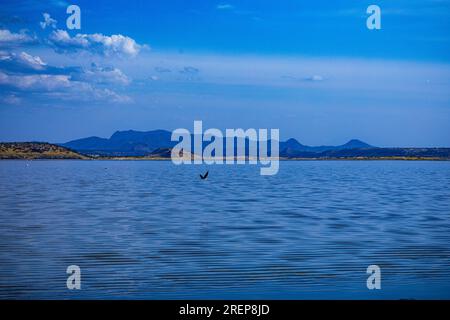 Der Lago Magadi ist der südlichste See im Kenia Rift Valley und liegt in einem Einzugsgebiet von vulkanischen Gesteinen nördlich von Tan Stockfoto
