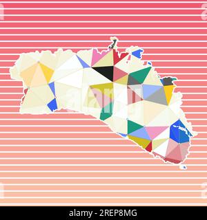 Menorca-Vektor-Illustration. Menorca-Design auf verlaufendem Streifen-Hintergrund. Technologie, Internet, Netzwerk, Telekommunikationskonzept. Stock Vektor