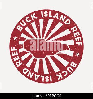 Buck Island Reef-Stempel. Roter Gummistempel mit Randform, Vektordarstellung. Kann als Abzeichen, Firmenlogo, Label, Aufkleber oder Abzeichen von verwendet werden Stock Vektor