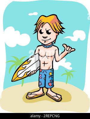 Zeichentrickfilm Surfer Maskottchen Figur Illustration Stock Vektor