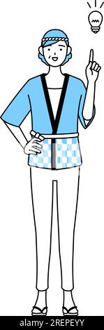 Seniorin trägt Happi-Mantel für Sommerfestivals und denkt an eine Idee, Vector Illustration Stock Vektor