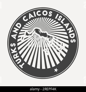 Rundes Logo der Turks- und Caicosinseln. Vintage-Reiseabzeichen mit kreisförmigem Namen und Karte der Insel, Vektordarstellung. Stock Vektor