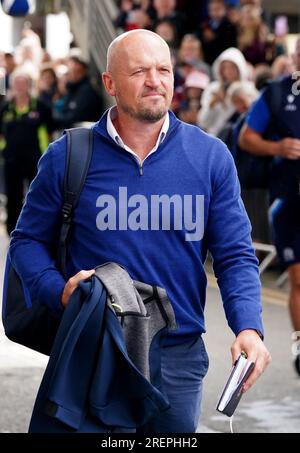 Der schottische Cheftrainer Gregor Townsend kommt vor dem berühmten Spiel der Grouse Nations Series in Murrayfield, Edinburgh. Bilddatum: Samstag, 29. Juli 2023. Stockfoto