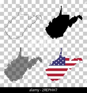 Set von West Virginia Kartenform, vereinigte Staaten von amerika. Flache Konzept Symbol Symbol Vektor Illustration . Stock Vektor
