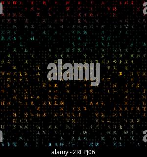 Hintergrund der abstrakten Matrix. Zufallsbuchstaben des vereinfachten chinesischen Alphabets. Gradientenmatrixmuster. Stock Vektor