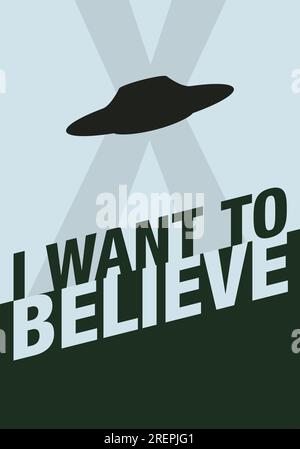 Illustration Zeichnung Ich will glauben X Files Posterfilmserie ufo Aliens Fox dana scully 90s Science-Fiction einfaches originales Dekorativ Stockfoto