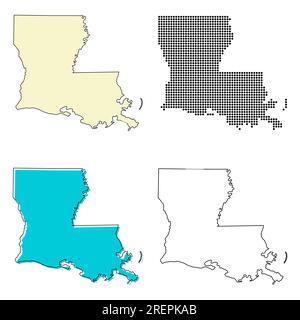 Karte von Louisiana, vereinigte Staaten von amerika. Vektordarstellung für Symbole mit flachem Konzept. Stock Vektor