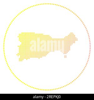 Digitales Capri-Logo. Gepunktete Karte von Capri im Kreis. Techniksymbol der Insel mit graduierten Punkten. Künstlerische Vektorillustration. Stock Vektor