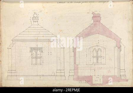 Bischofspalast, Wells, Somerset: Abschnitt und Höhe der Führung im Garten 1832 von Augustus Pugin Stockfoto