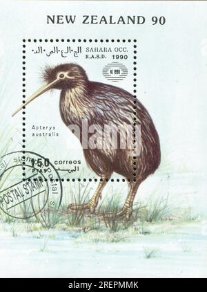 NEUSEELAND - CIRCA 1990: Stempel gedruckt von Neuseeland, zeigt Kiwi-Vogel, circa 1990 Stockfoto