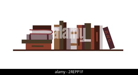 Bücherregal mit dicken braunen Büchern. Bibliotheks- oder Buchhandenkonzept. Stock Vektor