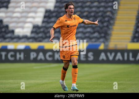 Hull, UK. 29. Juli 2023. Jacob Greaves #4 von Hull City Gesten and Reactions während des Vorsaison Freundschaftsspiels Hull City vs Nantes im MKM Stadium, Hull, Großbritannien, 29. Juli 2023 (Foto von James Heaton/News Images) in Hull, Großbritannien, am 7./29. Juli 2023. (Foto: James Heaton/News Images/Sipa USA) Guthaben: SIPA USA/Alamy Live News Stockfoto