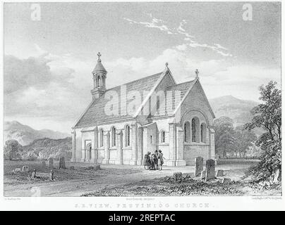 S. E. View, Festiniog Kirche, ca. 1840 von George Hawkins Stockfoto