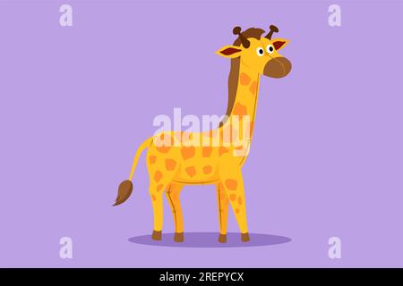 Flache Grafik Zeichnung mit niedlicher Giraffe Plüschpuppe Logo, Symbol, Etikett, Symbol. Giraffen Plüschpuppe. Plüschgiraffe. Gelbe Giraffe zu Stockfoto