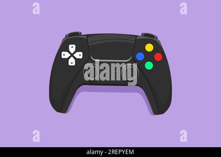 Flache Grafikzeichnung mit stilisiertem Logo, Symbol, Symbol für Controller für Videospiele. Computerspiel-Wettbewerb. Gaming-Konzept für unterhaltsames Spiel. Freuden Stockfoto