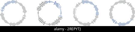 Sound Wave Kollektion. Rhythmus mit Audiobalken, Sprachnachrichten und Radiosymbolen wiedergeben. Eine Symphonie der Musik in Vektorform. Flache Abbildungen isoliert o Stock Vektor