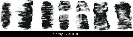 Pinselstriche erzeugen eine Textur mit schwarzer Tinte. Pinsel-Elemente. Spritzgussformen mit Grunge-Linien. Flachvektorabbildungen isoliert Stock Vektor