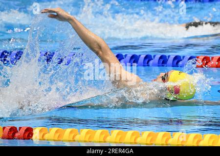 Fukuoka, Japan. 29. Juli 2023. Xu Jiayu aus China nimmt am 29. Juli 2023 bei den Aquatics World Championships in Fukuoka, Japan, beim Halbfinale der Männer im Backstroke 50m Teil. Kredit: Xu Chang/Xinhua/Alamy Live News Stockfoto