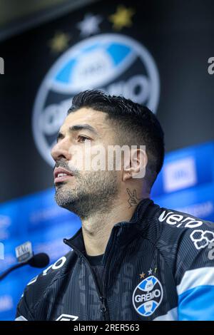 Porto Alegre, Brasilien. 29. Juli 2023. RS – PORTO ALEGRE – 07/29/2023 – GREMIO, KOLLEKTIV LUIS SUAREZ – Luis Suarez, Spieler von Gremio während einer Pressekonferenz im CT Luiz Carvalho. Foto: Maxi Franzoi/AGIF/Sipa USA Kredit: SIPA USA/Alamy Live News Stockfoto