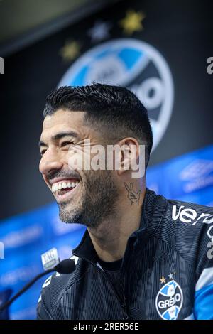 Porto Alegre, Brasilien. 29. Juli 2023. RS – PORTO ALEGRE – 07/29/2023 – GREMIO, KOLLEKTIV LUIS SUAREZ – Luis Suarez, Spieler von Gremio während einer Pressekonferenz im CT Luiz Carvalho. Foto: Maxi Franzoi/AGIF/Sipa USA Kredit: SIPA USA/Alamy Live News Stockfoto