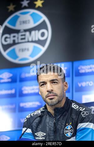 Porto Alegre, Brasilien. 29. Juli 2023. RS – PORTO ALEGRE – 07/29/2023 – GREMIO, KOLLEKTIV LUIS SUAREZ – Luis Suarez, Spieler von Gremio während einer Pressekonferenz im CT Luiz Carvalho. Foto: Maxi Franzoi/AGIF/Sipa USA Kredit: SIPA USA/Alamy Live News Stockfoto
