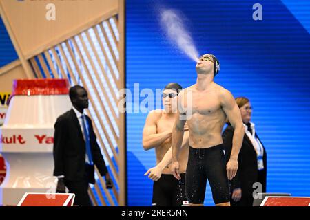 Fukuoka, Japan. 29. Juli 2023. FUKUOKA, JAPAN - 29. JULI: Nyls Korstanje aus den Niederlanden, bevor es am 16. Tag der Fukuoka 2023 World Aquatics Championships in der Marine Messe Fukuoka Halle A am 29. Juli 2023 in Fukuoka, Japan, in der Men's 100m Butterfly teilnahm. (Foto: Nikola Krstic/BSR Agency) Kredit: BSR Agency/Alamy Live News Stockfoto