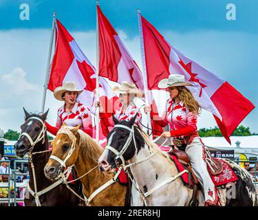 Canada Rodeo. ERIN ONTARIO RAM RODEO - am 22-23. Juli fand in Erin, Ontario, ein Rodeo-Wettbewerb statt. Pferde und Stiere reiten. Pferdeslalom. Stockfoto