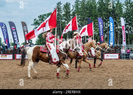 Canada Rodeo. ERIN ONTARIO RAM RODEO - am 22-23. Juli fand in Erin, Ontario, ein Rodeo-Wettbewerb statt. Pferde und Stiere reiten. Pferdeslalom. Stockfoto