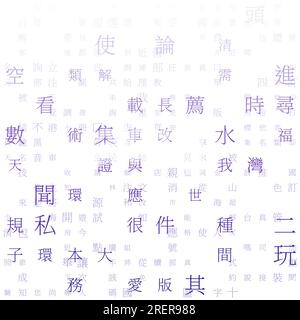 Abstrakter Matrixhintergrund. Zufällige Zeichen des vereinfachten chinesischen Alphabets (Hongkong). Gradiented Matrixmuster. Stock Vektor