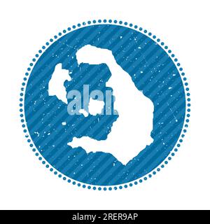 Gestreifter Retro-Reiseaufkleber von Santorini. Abzeichen mit Karte der Insel, Vektorillustration. Stock Vektor