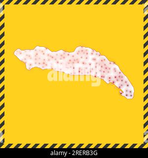 Anegada geschlossen - Virus Gefahrenzeichen. Symbol für die Lockdown-Insel. Schwarz gestreifter Rand um die Karte mit Virenverbreitungskonzept. Vektorabbildung. Stock Vektor