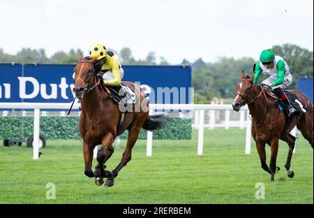 Ascot Racecourse, Berkshire, Großbritannien. 29. Juli 2023 Rosallion und Sean Levey gewinnen die gelisteten Flexjet Pat Eddery Stakes für Trainer Richard Hannon und Eigentümer Sheikh Mohammed Obaid Al Maktoum Credit: JTW Equine Images/Alamy Live News Stockfoto