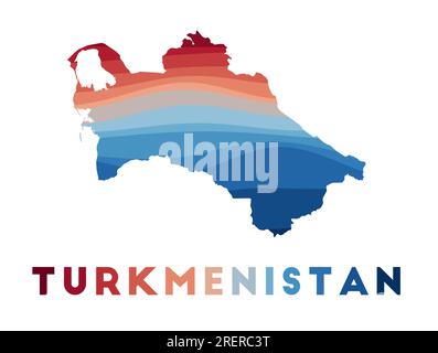 Turkmenistan-Karte. Landkarte mit wunderschönen geometrischen Wellen in rot-blauen Farben. Lebendige Turkmenistan-Form. Vektordarstellung. Stock Vektor