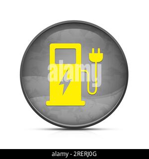 Symbol der Ladestation für Elektrofahrzeuge auf der stilvollen runden, spritzwasserschwarzen Taste Stockfoto