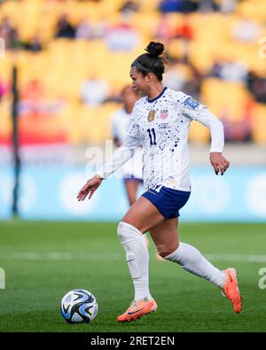 Wellington, Neuseeland. 27. Juli 2023. Wellington, Neuseeland, Juli 27. 2023: Sophia Smith (11 USA) tritt während des Fußballspiels der FIFA Womens World Cup 2023 zwischen den USA und den Niederlanden im Wellington Regional Stadium in Wellington, Neuseeland, auf. (Daniela Porcelli/SPP) Kredit: SPP Sport Press Photo. Alamy Live News Stockfoto