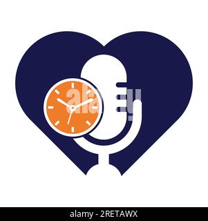 Design-Vorlage für Podcast Time Vector Logo. Logo-Symbol für MIC Clock Vector. Stock Vektor
