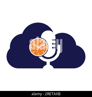 Design-Vorlage für Podcast Time Vector Logo. Logo-Symbol für MIC Clock Vector. Stock Vektor