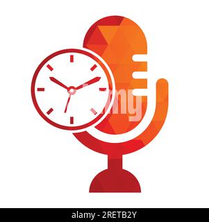 Design-Vorlage für Podcast Time Vector Logo. Logo-Symbol für MIC Clock Vector. Stock Vektor