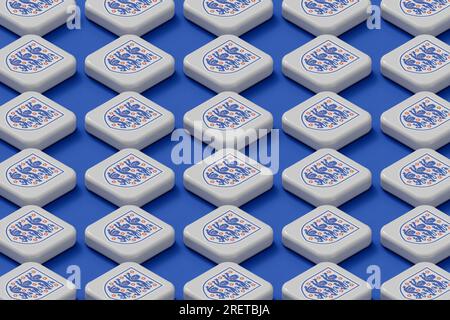 LONDON, Vereinigtes Königreich - Juli 2023: Logo der englischen Nationalmannschaft. 3D-Rendering Stockfoto