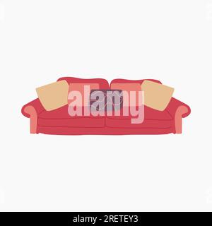 Polstermöbel für das Wohnzimmer, rosa Sofa mit Kissen. Vektordarstellung. Stock Vektor