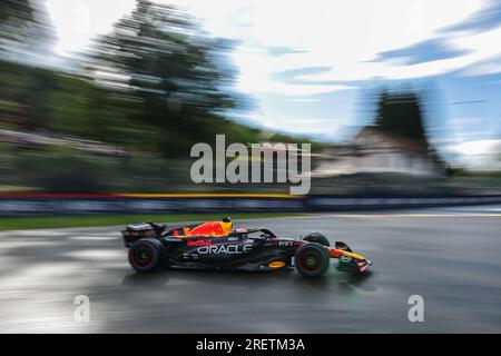 Stavelot, Belgien. 29. Juli 2023. Der niederländische Fahrer Max Verstappen von Red Bull Racing tritt am 29. Juli 2023 auf dem Circuit of Spa-Francorchamps in Stavelot, Belgien, beim Sprint-Rennen des Großen Preises 2023 in Belgien der Formel 1 an. Kredit: Qian Jun/Xinhua/Alamy Live News Stockfoto