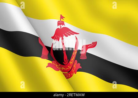 Brunei winkt mit Flagge 3D, Abbildung: Windwelligkeit Stockfoto