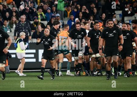 Melbourne, Australien, 29. Juli 2023. Neuseeland feiert am 29. Juli 2023 auf dem Melbourne Cricket Ground im australischen Melbourne das Bledisloe Cup-Spiel zwischen den australischen Wallabies und den Neuseeland All Blacks. Kredit: Dave Hewison/Speed Media/Alamy Live News Stockfoto