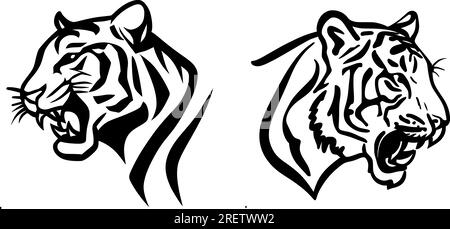 Tiger Tattoo Vektorbilder, zwei Tigerköpfe in Schwarz und Weiß, geeignet für Tattoos, Logos, Aufkleber und andere kreative Projekte Stock Vektor