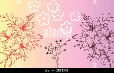 Der abstrakte Blumenhintergrund zeigt ein Muster aus Blumen, Blättern und Wirbeln in verschiedenen Farben und Formen. Stock Vektor