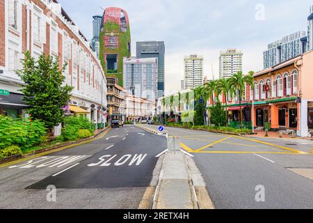 Traditionelle Einkaufshäuser in Singapur entlang der Tanjong Pagar Rd, Singapur Stockfoto