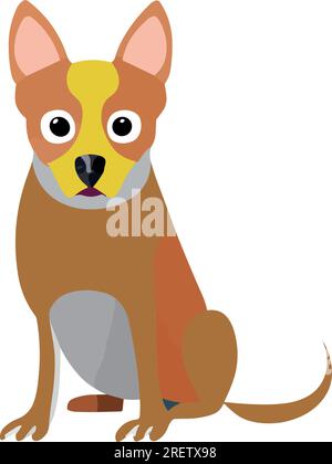 Einfache Hundevektordarstellung. Süßer und freundlicher brauner Hund mit schwarzen Flecken und Kragen. Flaches Design mit minimalen Details und leuchtenden Farben. Stock Vektor
