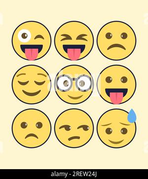 IPhone-Whatsapp-Emojis. Hochwertige Emoticons, isoliert auf weißem Hintergrund. Herz-Emoji-Set. Emojis aus sozialen Medien. Gelb, einfach, Vektor, Stock Vektor