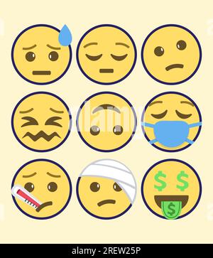 IPhone-Whatsapp-Emojis. Hochwertige Emoticons, isoliert auf weißem Hintergrund. Herz-Emoji-Set. Emojis aus sozialen Medien. Gelb, einfach, Vektor, Stock Vektor