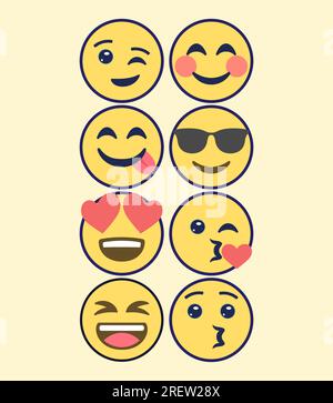 IPhone-Whatsapp-Emojis. Hochwertige Emoticons, isoliert auf weißem Hintergrund. Herz-Emoji-Set. Emojis aus sozialen Medien. Gelb, einfach, Vektor, Stock Vektor